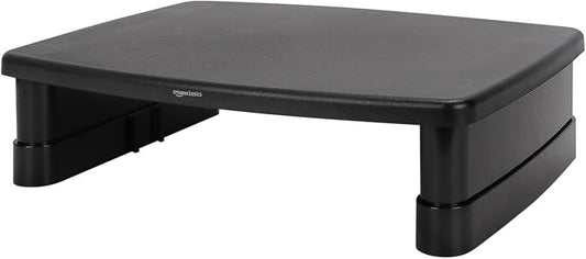 Amazon Basics Height Adjustable Monitor Stand Riser with Storage Organizer, 3-Level Stackable Design, Durable ABS Plastic, Supports up to 22lbs, for Monitors & Laptops, Black