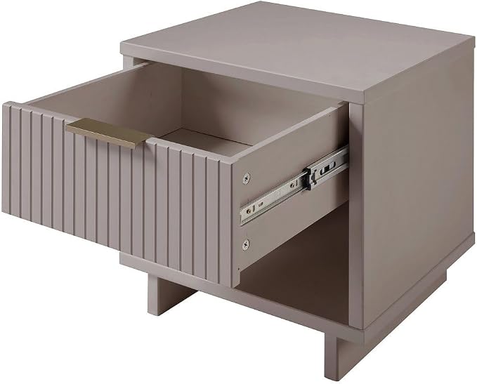 Manhattan Comfort Granville Modern Nightstand 1.0 with 1 Full Extension Drawer, Sled Legs, and Gold Accent Metal Handle, Bedside End Table for Bedroom or Living Room in Light Grey