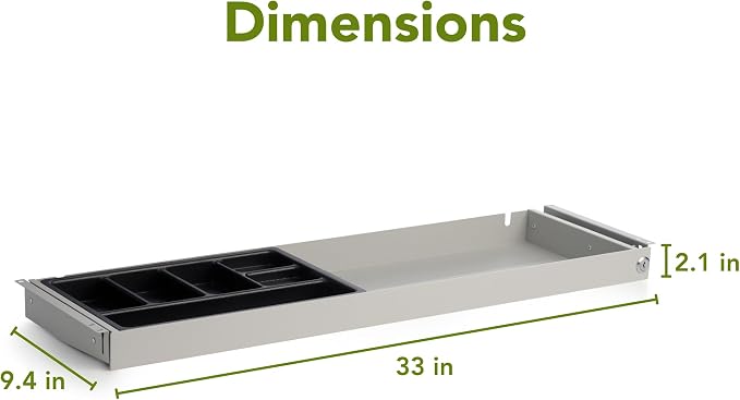 PERFECT POSTURE Under Desk Storage Drawer with Lock — Slim Pen & Pencil Drawer for Regular & Sit-Stand Standing Desks, Gray (10" x 33")