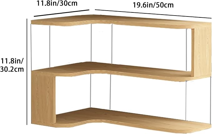 Desktop Organizer Shelf, Multi-Tier Space Saving Bookshelf with Corner Storage Design, Wooden Desk Rack, Countertop for Home Office Dorm(Wood Grain,19.6 * 11.8 * 11.8in)