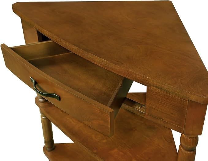 3-Tier Corner Display Rack Small Corner Table Wood Triangle Side Table with Drawer & 2 Open Shelves Multipurpose Shelving Unit for Living Room Bedroom (Brown)