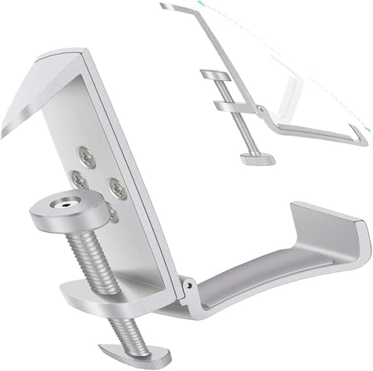 All Aluminum Foldable Headphone Holder - Universal Stand for Gaming PC Accessories, Under Desk Clamp Hook (Silver)