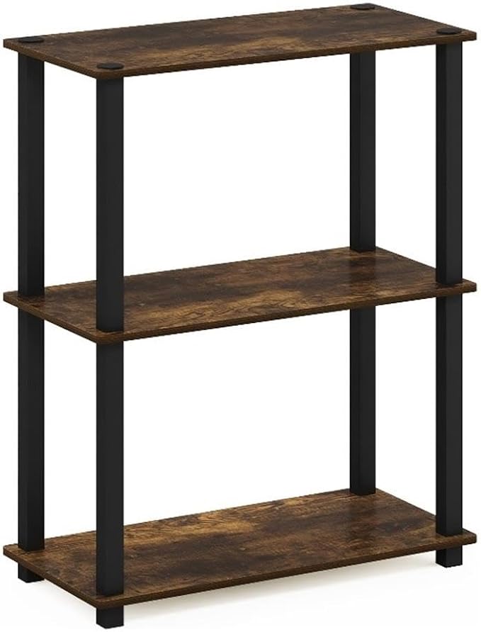 Furinno TURN-S-TUBE Storage Shelves, 3-Tier Book Shelf, Corner Shelf, Toolless Open Shelves, for Organization and Storage, Living Room, Garage, Home Office, Amber Pine