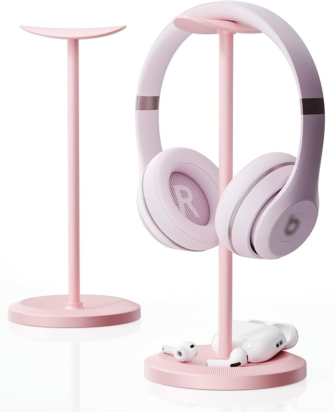 Headphone Stand, Desktop Headset Holder, Pink | Earphone Stand, Gaming Headphone Hanger, Enlarged Headrest Heavy Base, Office Desk Accessories for All Headphones Size