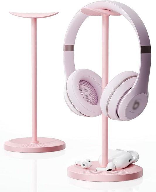 Headphone Stand, Desktop Headset Holder, Pink | Earphone Stand, Gaming Headphone Hanger, Enlarged Headrest Heavy Base, Office Desk Accessories for All Headphones Size