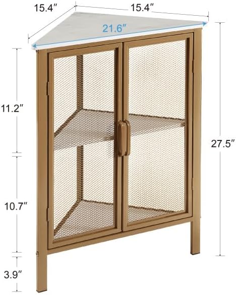 VECELO 3-Tier Corner Table,Cabinet with Mesh Door,Corner Shelf Stand,Metal Frame Storage Shelf Organizer Display Shelves for Wall Corner,Living Room,Bedroom Kitchen,Bathroom