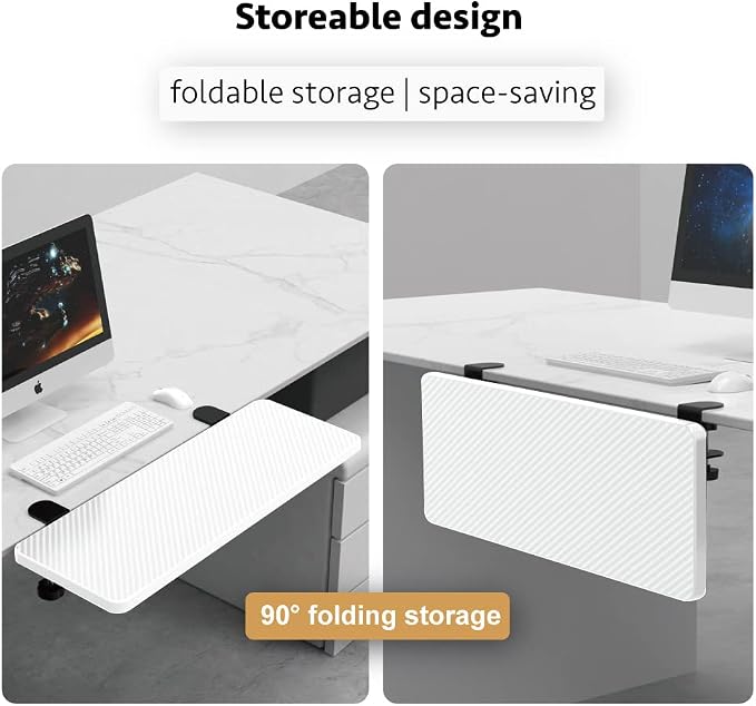 Ergonomics Desk Extender Tray, Suitable for Office. Foldable, Punch-Free Clamp on.Computer Keyborad Tray, Desk Extension Board (25.2"*9.45"(64cm*24cm), White Carbon Fiber)…