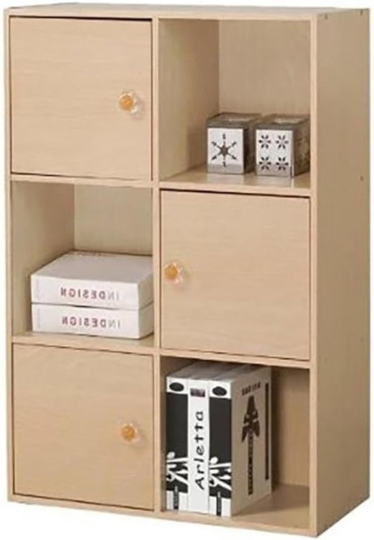 Furinno Pasir 3 Tier Shelf with 3 Door/Round Handle, Steam Beech
