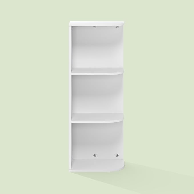 Frei 3-Tier Corner Bookcase, Bookshelf, for Home Office, Living Room, Bedroom, White