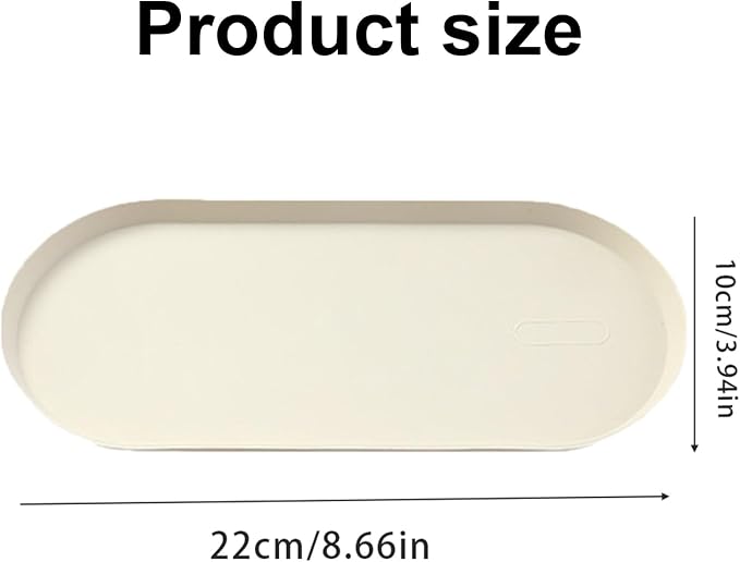 White Silicone Vanity Tray, 8.66x3.94 Inch Oval Food-Grade Counter Organizer, Dishwasher Safe Scratch-Proof Storage Tray for Jewelry Makeup Bathroom Desk