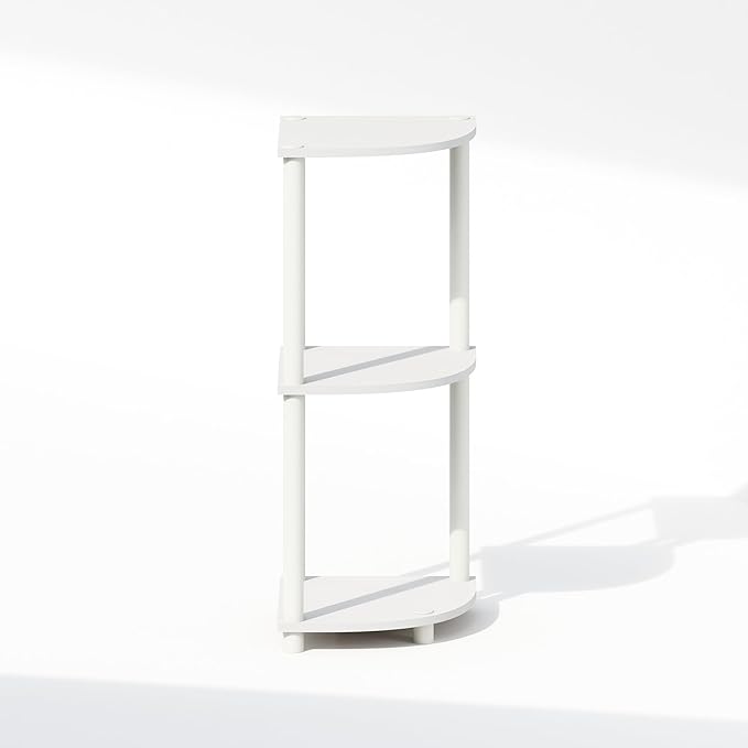 Furinno Turn-N-Tube Corner Shelf, 3-Tier Corner Bookshelf, Display Storage Shelves with Open Shelves, for Organization and Storage, Living Room, Home Office, Garage, White