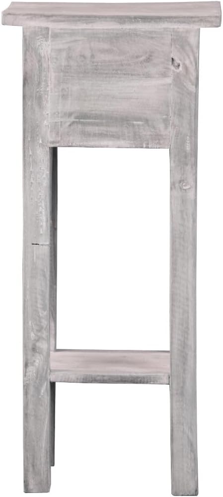 HomeStock Two-Tier Side Table with Drawer - Fully Assembled Narrow End Table Distressed Light Gray