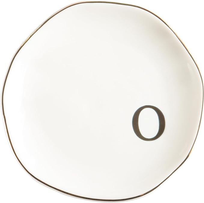 Ceramic Jewelry Tray Ring Dish Personalized O-Monogrammed Engagement Wedding Gifts, for Birthday Mother's Day for Women, Ceramic White 4.75" (O)