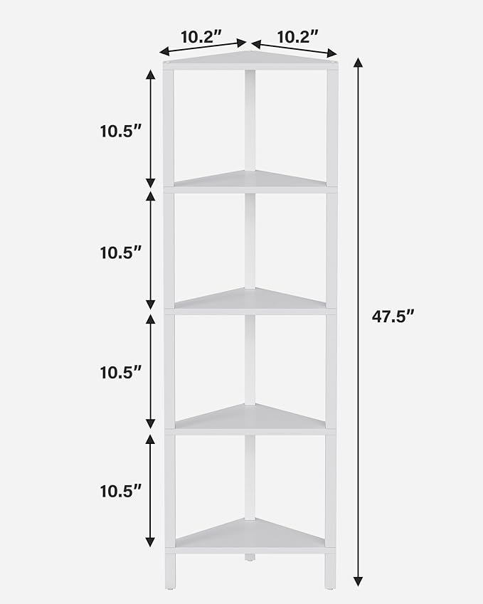 TUTOTAK Corner Shelf, 5-Tier Corner Bookshelf for Small Space, Narrow Display Corner Shelf Stand with Storage Rack, for Living Room, Bedroom, White BS05BW005