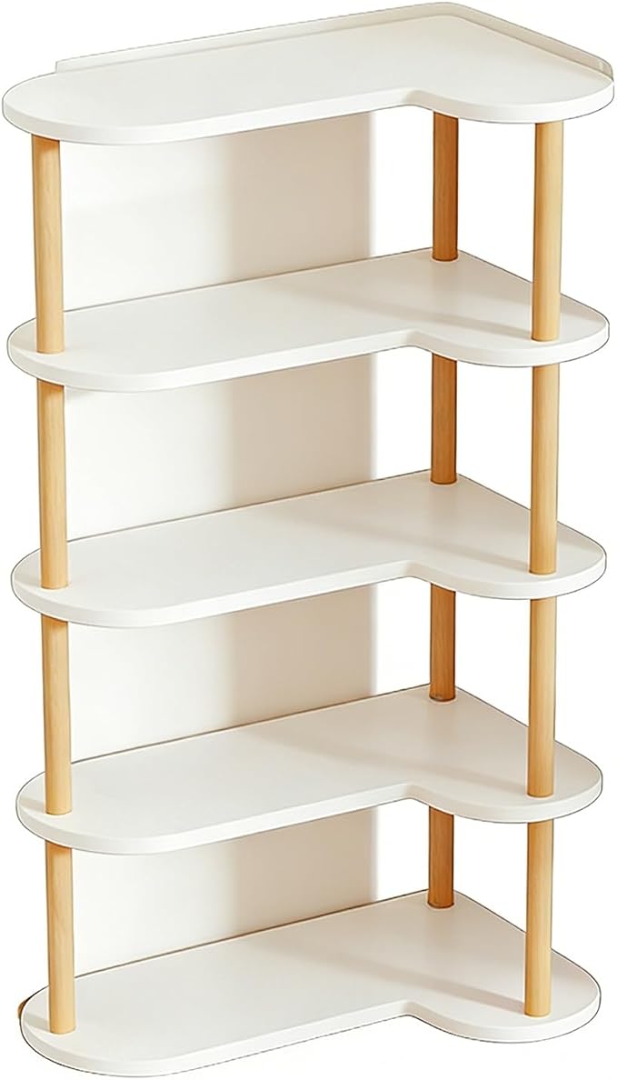 Desktop Bookshelf Organizer, Multi Tier Space Saving Corner Shelf, Thickened Wood Board Structure, Small Bookcase for Office, Home, Dorm(White,15.3 * 8.4 * 33.4in)
