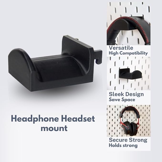 Headphone Holder Compatible with IKEA SKADIS Pegboard, Headset Hanger Hook Mount for Desk Setup