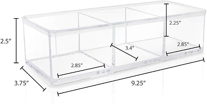Isaac Jacobs Clear Acrylic 3 Section Organizer- Three Compartment Drawer Tray and Storage Solution for Office, Bathroom, Kitchen, Supplies, and More (Clear)