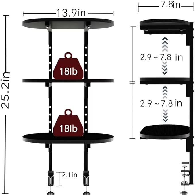 Aetheris Clamp On Desk Shelf, 3-Tier Adjustable Desk Storage Shelf, Wood Desktop Bookshelf, Desk Shelves Organizer for Offices, Study Rooms, and Game Rooms, Black