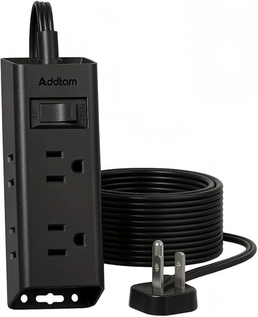 Addtam Flat Plug Power Strip with 6 Outlet Extender, 15 FT Extension Cord Flat Wall Plug with Multiple Outlets, No Surge Protector for Cruise Ship, Travel, Dorm, Home Office, Cruise Essentials, Black