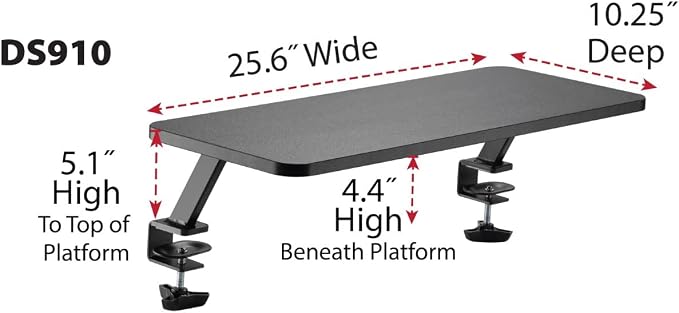 Kantek Ergonomic Mounted Computer Monitor Riser Stand, Floating Desk Shelf, Clamp On Base, 25.6" X 10.2" X 5.1", Black