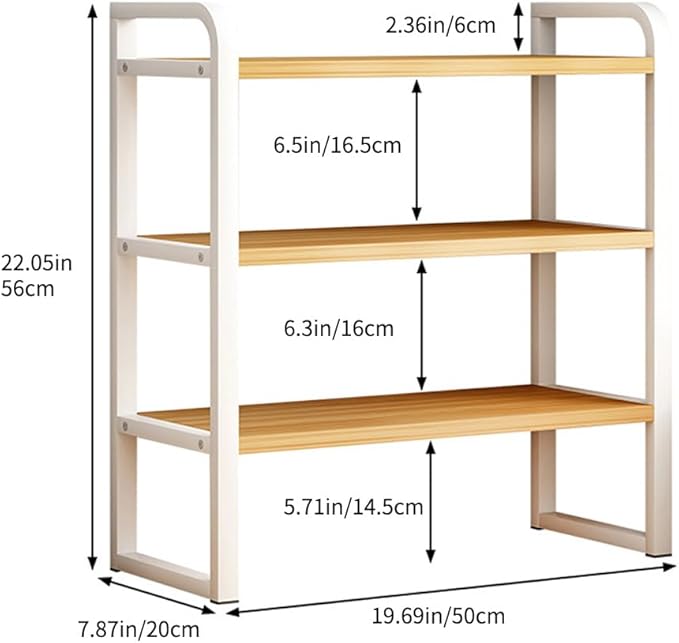Office Desk Shelf Organizer, Wood Desktop Bookshelf Supplies Storage Rack, Shelf for Top of Desk and Dresser and Cubicle Decor Aesthetic Bookshelf (White Wood, three Tier 19.69 Lx7.87 Wx22.05 H)