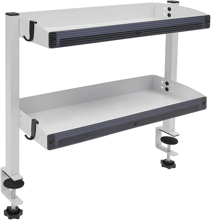 Clamp-on Desk Shelf, Laptop Organizer with Adjustable Storage Tray, Panel Clip On Desk Stand for Offices, Bedrooms, Living Rooms