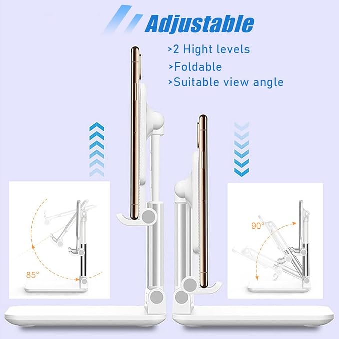 2 Pcs MT-6 Cell Phone Holder, Adjustable Angle and Height, Anti-Slip Silicone Pad, Foldable and Portable, Compatible with 4-8 Inch Devices