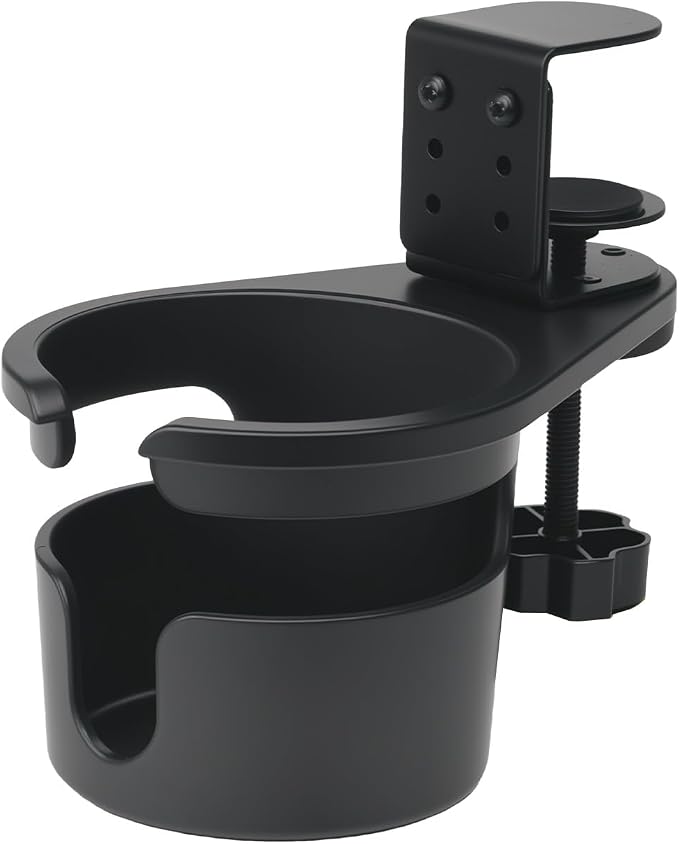 DecBeLiv 360° Rotating Cup Holder Under Desk Anti Spill Space Saving for Home Office Camping for Mugs, Glass, Heavy Drink
