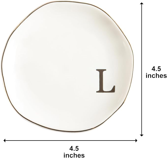Ceramic Jewelry Tray Ring Dish Personalized A-Monogrammed Engagement Wedding Gifts, for Birthday Mother's Day for Women, Ceramic White 4.75"" (L)