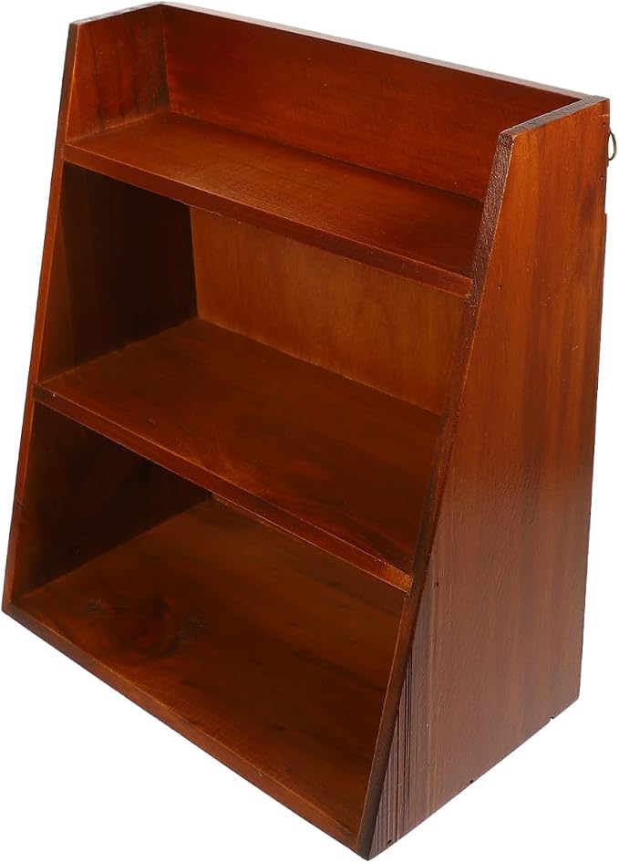 DECHOUS 3 Tier Vintage Display Shelf: Small Wooden Desktop Organizer Multi Layer Storage - Freestanding or Wall Hanging for Home Office Desk Crystals Stone Essential Oils Storage - 12x6.5x13 Inch