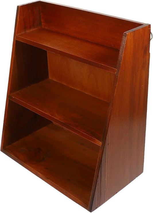 DECHOUS 3 Tier Vintage Display Shelf: Small Wooden Desktop Organizer Multi Layer Storage - Freestanding or Wall Hanging for Home Office Desk Crystals Stone Essential Oils Storage - 12x6.5x13 Inch