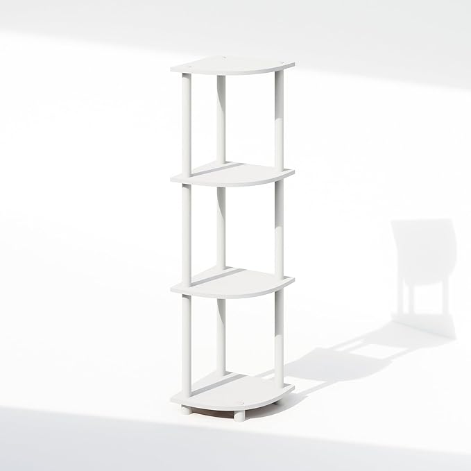 Furinno Turn-N-Tube Corner Shelf, 4-Tier Corner Bookshelf, Display Storage Shelves with Open Shelves, for Organization and Storage, Living Room, Home Office, Garage, White