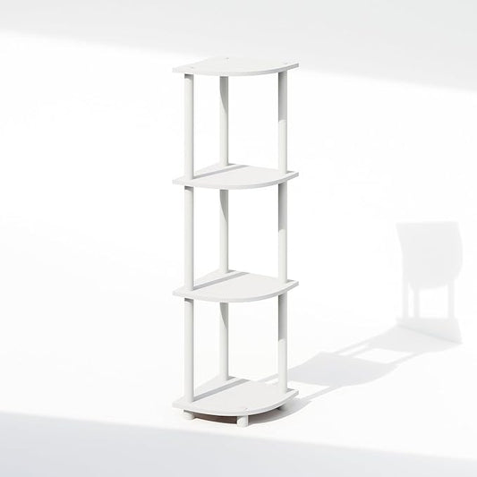 Furinno Turn-N-Tube Corner Shelf, 4-Tier Corner Bookshelf, Display Storage Shelves with Open Shelves, for Organization and Storage, Living Room, Home Office, Garage, White