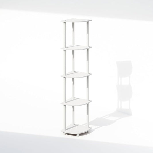 Furinno Turn-N-Tube Storage Shelves, 5-Tier Book Shelf, Corner Shelf, Toolless Open Shelves, for Organization and Storage, Living Room, Home Office, Hallway, Bedroom, White