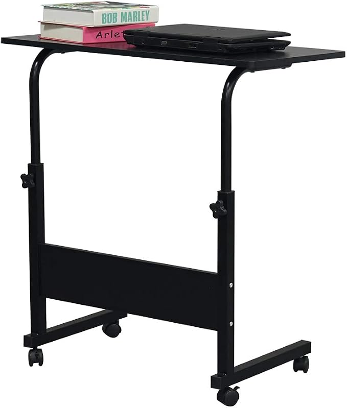 Side Mobile Table,31.50 inch Computer Desk with Wheels Height Adjustable Rolling Potable Laptop Cart, C-Shaped Bed Couch End Tables with Edge Stopper for Living Room Bedroom, Black
