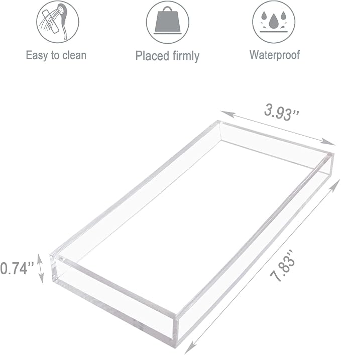 Acrylic Vanity Tray for Organizing, Clear Bathroom Trays for Counter, Desk, Dresser