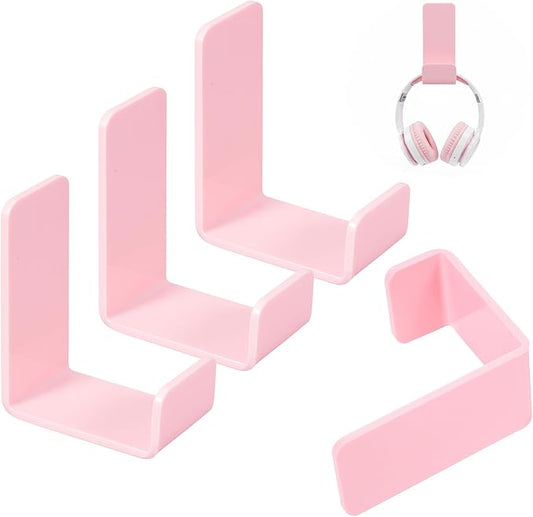 Weewooday 4 Pieces Headphone Hanger Headset Stand Holder Adhesive Wall Mount Headphone Hook for Desk Acrylic Gaming Earphones Hanger with Glues for Earphone Controller(Pink)