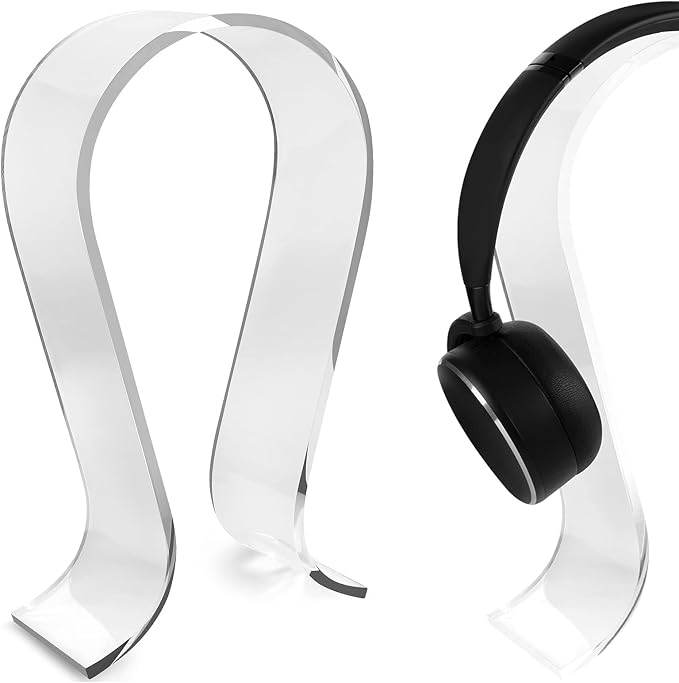 GEEKRIA Clear Omega Headphone Stand for On-Ear Headphone, Gaming Headset Stand, Desk Display Hanger, Compatible with Bose, Marshall, Jabra, JBL, ATH, Sony, AKG, Sennheiser Headset (Clear)