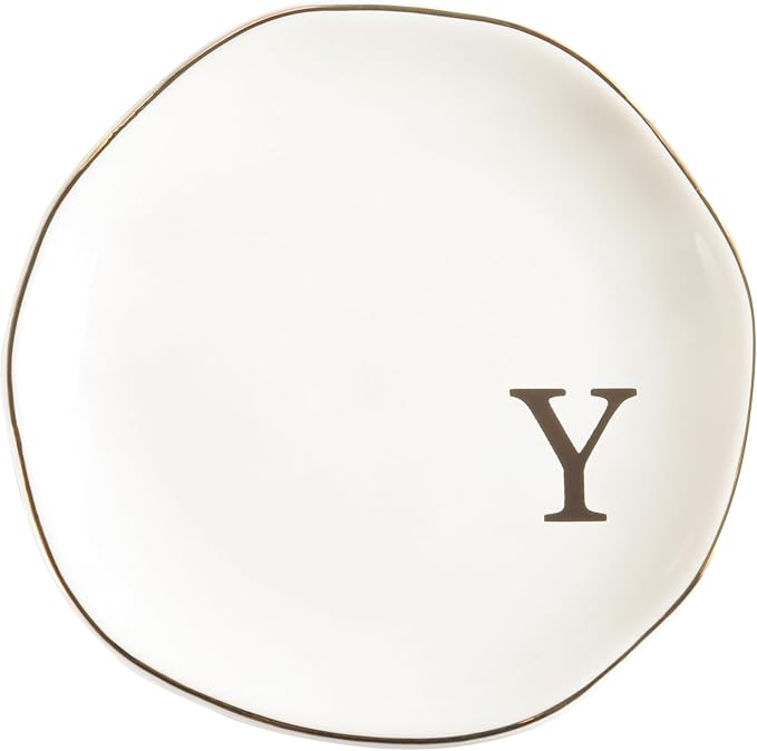Ceramic Jewelry Tray Ring Dish Personalized Y-Monogrammed Engagement Wedding Gifts, for Birthday Mother's Day for Women, Ceramic White 4.75" (Y)