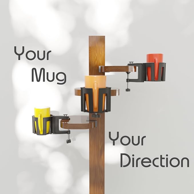 Original Large Desk Cup Holder Clamp (2 Count) | Anti-Spill Mount, Multi-Directional Drink Holder, Headphone Hanger, For Table, Desks, Office & Gaming Setup