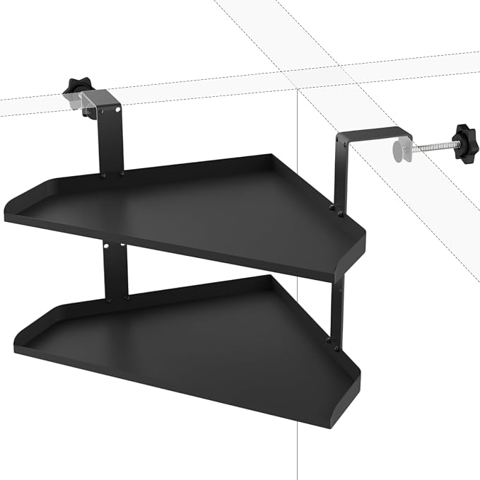 Office Cubicle Shelf, 17 Inch Floating Storage Organizer Rack, Knob Tension Mount No Drill Hanging Cubicle Shelf with Adjustable Hooks,Black 1 Pack