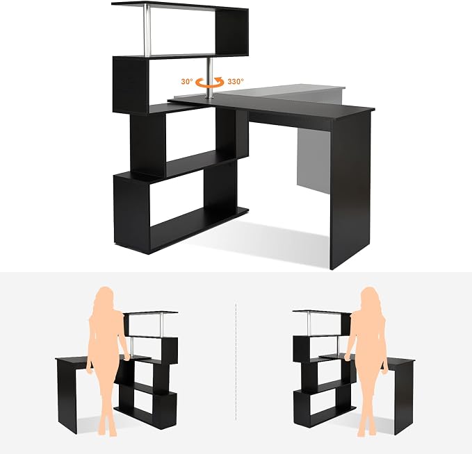 Mondeer 41.7" L Shaped Desk with 4-Tier Storage Shelves, Computer Corner Desk for Study Home Office Living Room (Black)