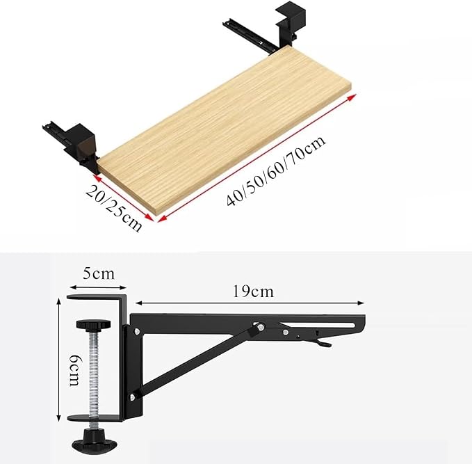 Ergonomics Desk Extender Tray 40 * 20cm Table Extender Shelf 90° Foldable Table Extender Clamp On Computer Arm Rest(Wood Color,60 * 20cm)