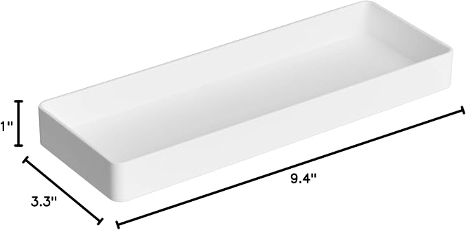 Amazon Basics Rectangular Plastic Desk Organizer, Half Accessory Tray for Office Supplies and Workspace Organization, 9.4" x 3.3" x 1", White (Pack of 2)