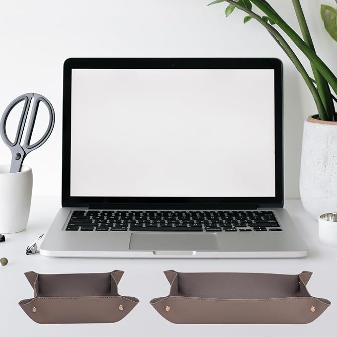 2pc Leather Valet Tray Organizer, Desk Organizer Tray Or Candy Holder, Practical Storage Tool for Travel, Home Or Office (Grey, Large+Extra Large)