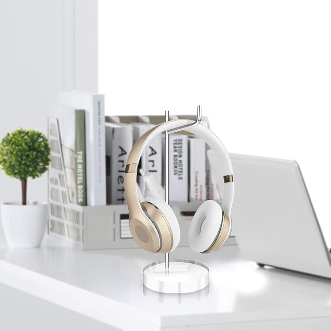 GEEKRIA Headphone Stand with Acrylic Base, Steel Support Rod and Easy Assembly, Desktop Headset Holder for AirPods Max, Sony WH-1000XM Series, Clear