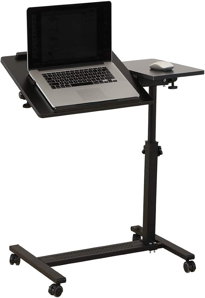 TigerDad Over Bed Table with Wheels Adjustable | Rolling Laptop Table Overbed Desk Hospital Tray Table Sofa Chair Side Table (Black)