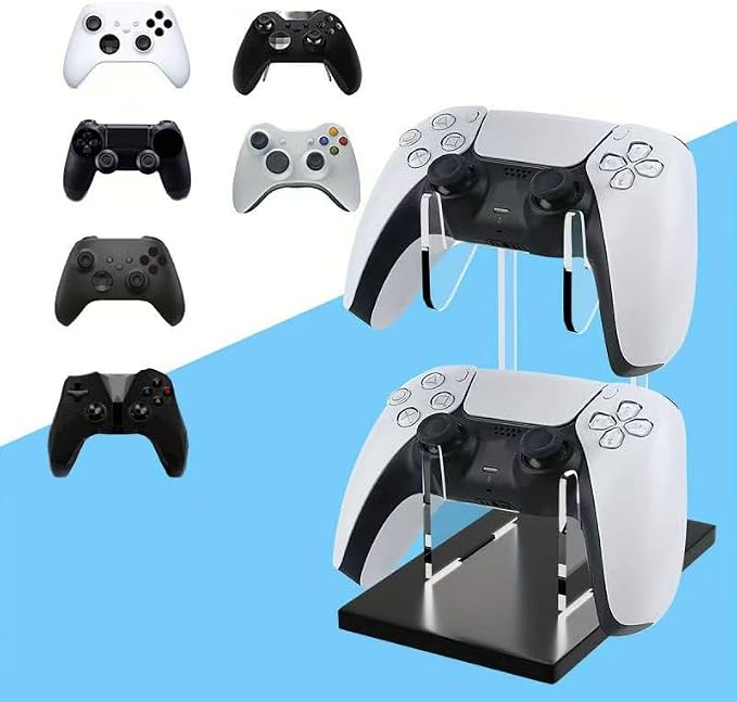 Game Controller Holder 2 Tiers - Universal Dual Controller & Headphone Stand, Acrylic Clear Display Stand Compatible with Nintendo Switch, Xbox, PS5, PS4 - Desk Mounts