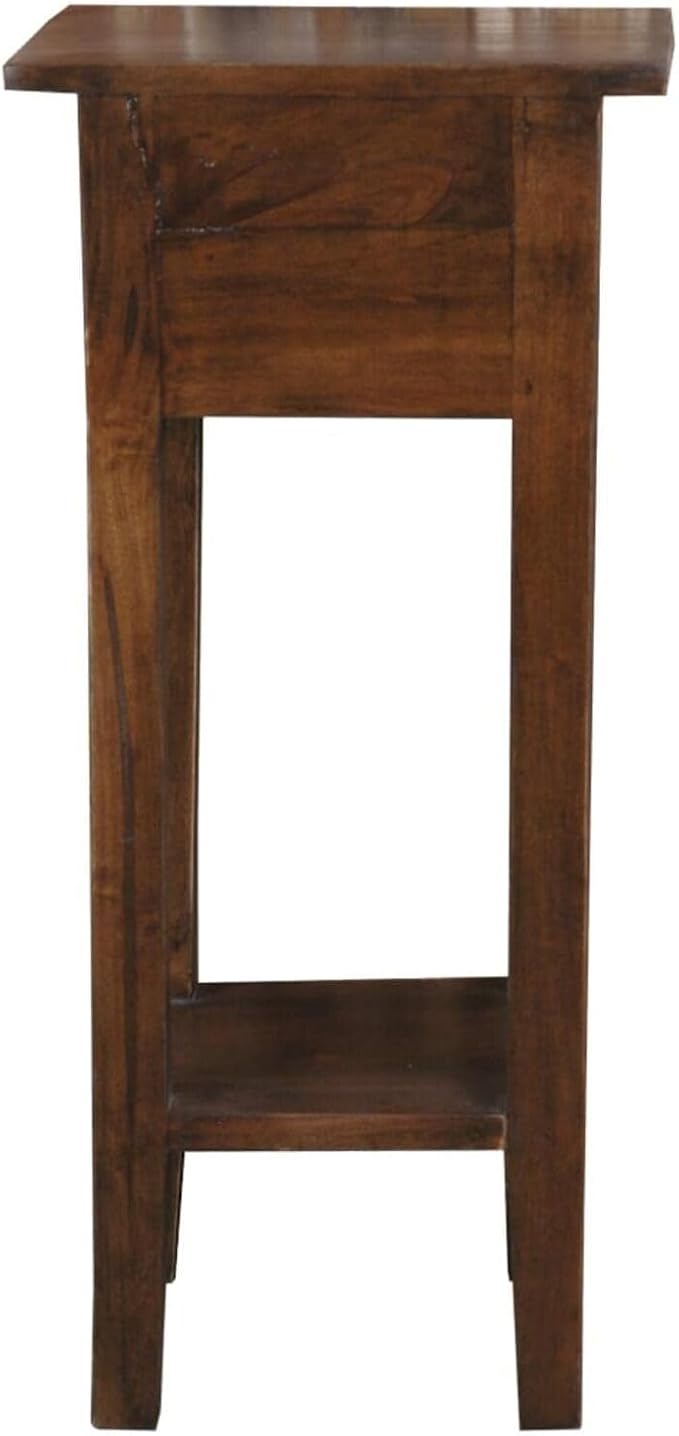 HomeStock Two-Tier Side Table with Drawer - Fully Assembled Narrow End Table Old Java