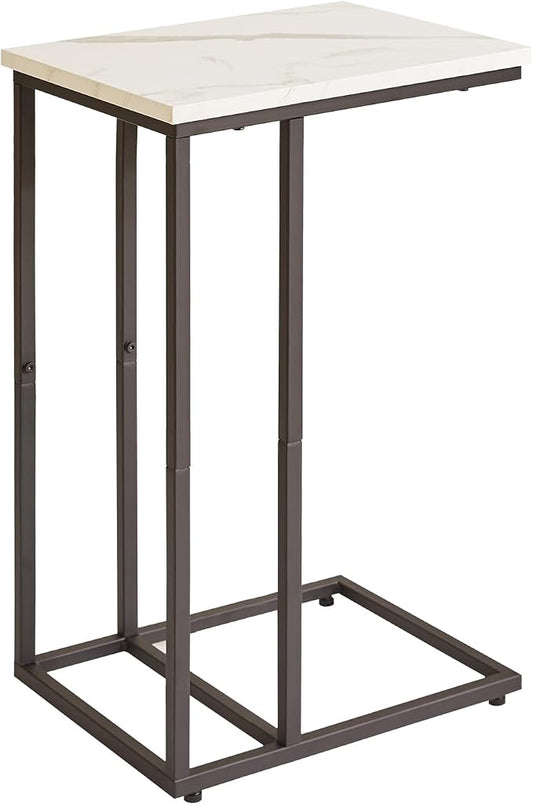 Aibiju Side Table Small End Table C Shaped, Slide Under Laptop Desk for Couch, Living Room Side Table, TV Trays for Eating on Couch, Faux Marble+Black YD-TM051B